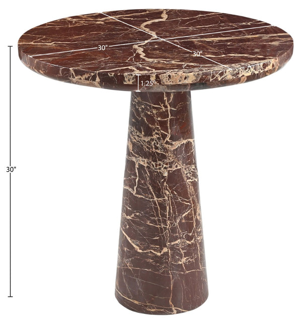 Meridian Furniture Fontelina Stone Top Pedestal Bistro Table with Sculptural Base for Intimate Dining Spaces Cherry Genuine Marble 919Cherry-DT30