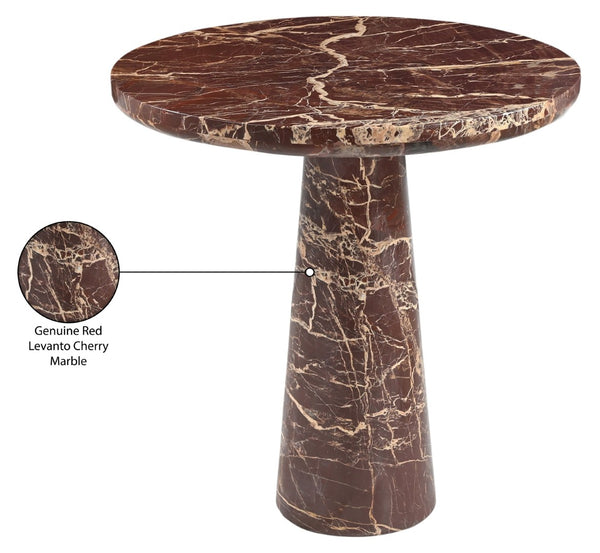 Meridian Furniture Fontelina Stone Top Pedestal Bistro Table with Sculptural Base for Intimate Dining Spaces Cherry Genuine Marble 919Cherry-DT30