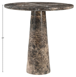 Meridian Furniture Fontelina Stone Top Pedestal Bistro Table with Sculptural Base for Intimate Dining Spaces Emperador Genuine Marble 919Emperador-DT30