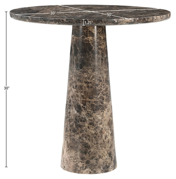 Meridian Furniture Fontelina Stone Top Pedestal Bistro Table with Sculptural Base for Intimate Dining Spaces Emperador Genuine Marble 919Emperador-DT30