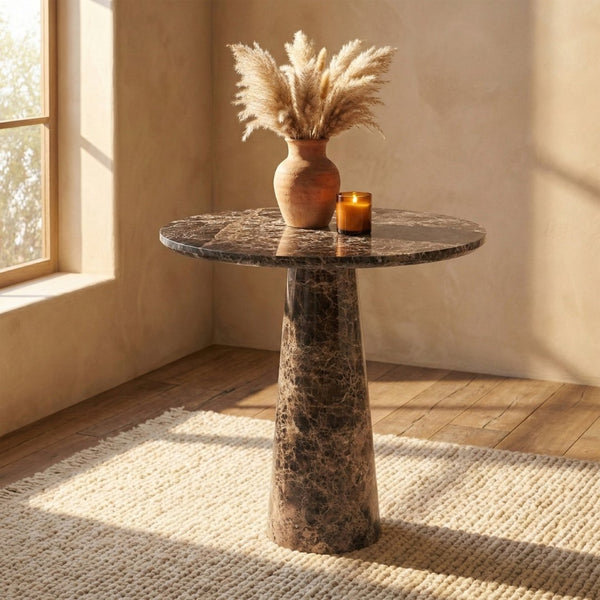 Meridian Furniture Fontelina Stone Top Pedestal Bistro Table with Sculptural Base for Intimate Dining Spaces Emperador Genuine Marble 919Emperador-DT30