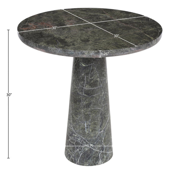 Meridian Furniture Fontelina Stone Top Pedestal Bistro Table with Sculptural Base for Intimate Dining Spaces Green Genuine Marble 919Green-DT30