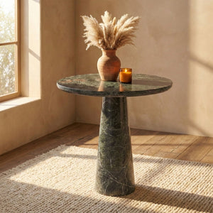 Meridian Furniture Fontelina Stone Top Pedestal Bistro Table with Sculptural Base for Intimate Dining Spaces Green Genuine Marble 919Green-DT30