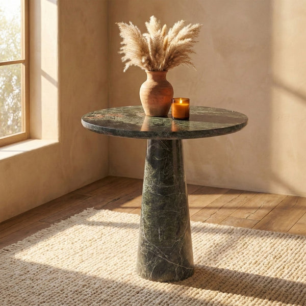 Meridian Furniture Fontelina Stone Top Pedestal Bistro Table with Sculptural Base for Intimate Dining Spaces Green Genuine Marble 919Green-DT30