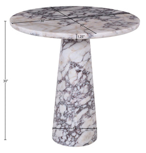 Meridian Furniture Fontelina Stone Top Pedestal Bistro Table with Sculptural Base for Intimate Dining Spaces Viola Genuine Marble 919Viola-DT30