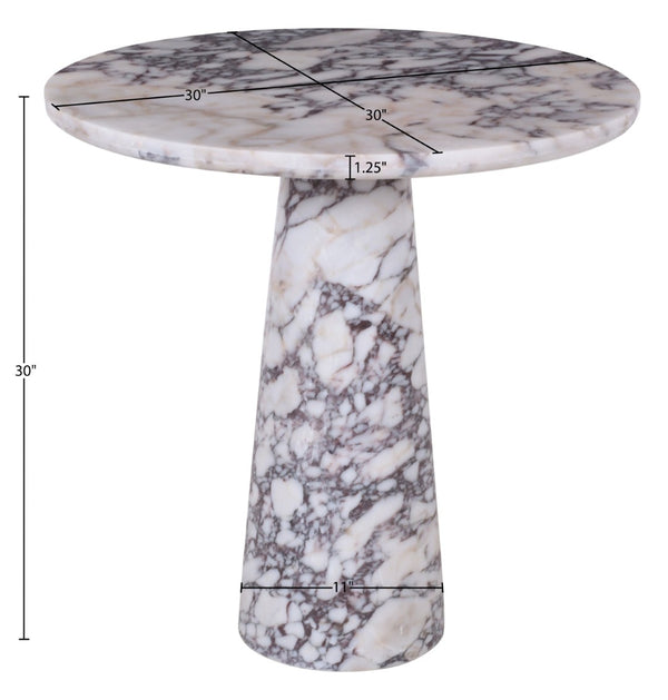 Meridian Furniture Fontelina Stone Top Pedestal Bistro Table with Sculptural Base for Intimate Dining Spaces Viola Genuine Marble 919Viola-DT30