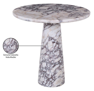 Meridian Furniture Fontelina Stone Top Pedestal Bistro Table with Sculptural Base for Intimate Dining Spaces Viola Genuine Marble 919Viola-DT30