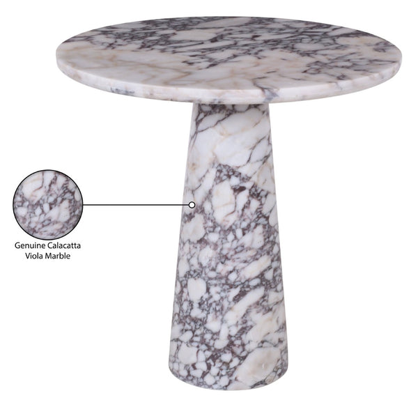 Meridian Furniture Fontelina Stone Top Pedestal Bistro Table with Sculptural Base for Intimate Dining Spaces Viola Genuine Marble 919Viola-DT30