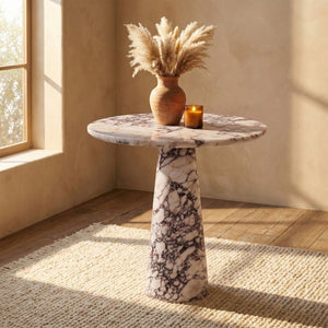 Meridian Furniture Fontelina Stone Top Pedestal Bistro Table with Sculptural Base for Intimate Dining Spaces Viola Genuine Marble 919Viola-DT30