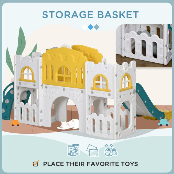 English Elm Qaba 8 in 1 Toddler Indoor Playset with Slide Climber Tunnel Basketball Hoop W2225P217350
