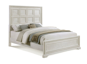 English Elm 1Pc Elegant Queen Headboard Bed In Antique White – Geometric Design For Timeless Bedroom Style B2741S00748