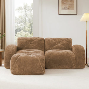 English Elm L-shaped Velvet Sectional Sofa Tufted Modular Design with High Density Foam Boneless Build Camel W714S01591