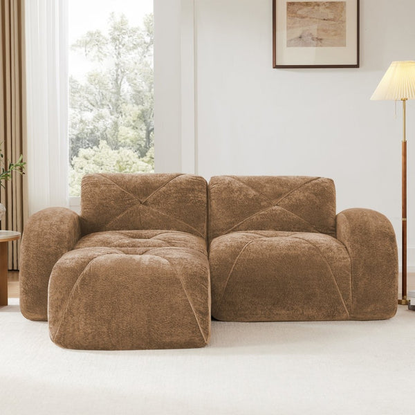 English Elm L-shaped Velvet Sectional Sofa Tufted Modular Design with High Density Foam Boneless Build Camel W714S01591