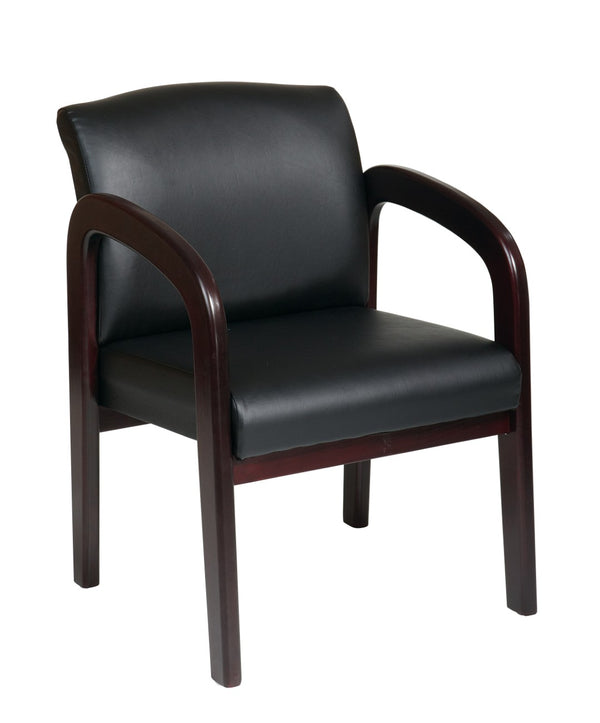 OSP Home Furnishings Faux Leather Upholstered Office Visitor Chair with Lumbar Support and Wood Arms Mahogany WD383-U6