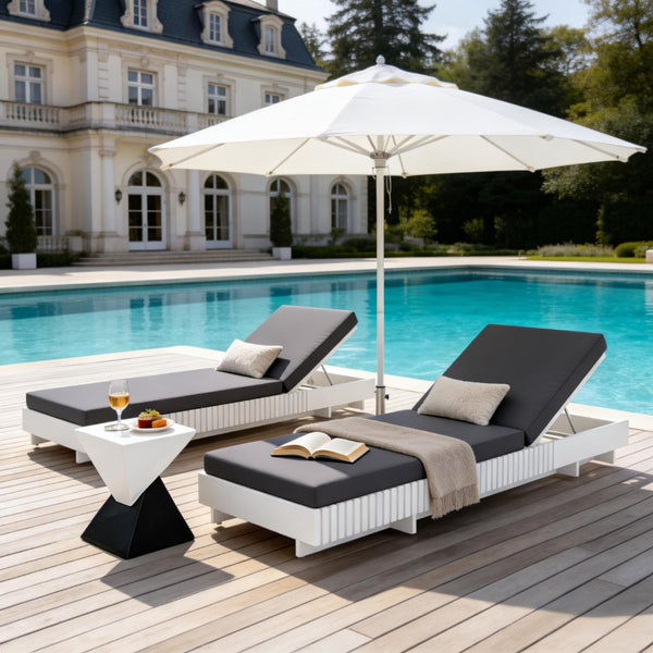 English Elm Modern Acacia Wood Outdoor Chaise Lounge Slatted Reclining Poolside Sun Chair Dark Grey,White N770P281696W_65429.00CUSHDGRY