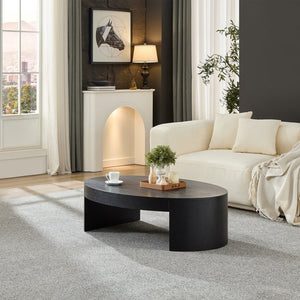 English Elm Modern Oval Mdf Coffee Table with Drawer Natural Matte Finish for Living Rooms Black W2085P399023