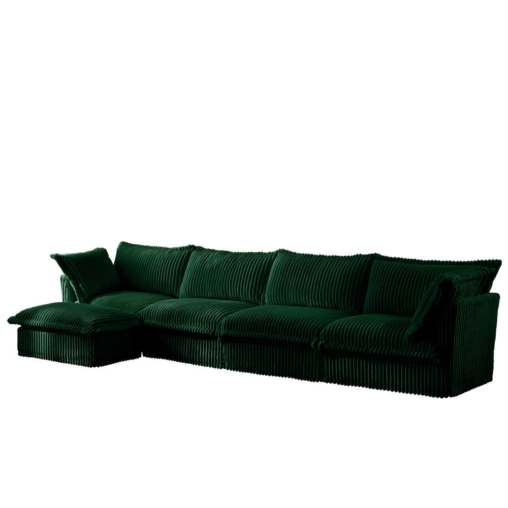 English Elm Slipcovered L-Shape Sectional Sofa Couch - Comfy 4-Seater With Green Corduroy, Deep Seating & Removable Covers W3041S00085-GIGA