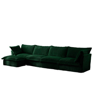 English Elm Slipcovered L-Shape Sectional Sofa Couch - Comfy 4-Seater With Green Corduroy, Deep Seating & Removable Covers W3041S00085-GIGA
