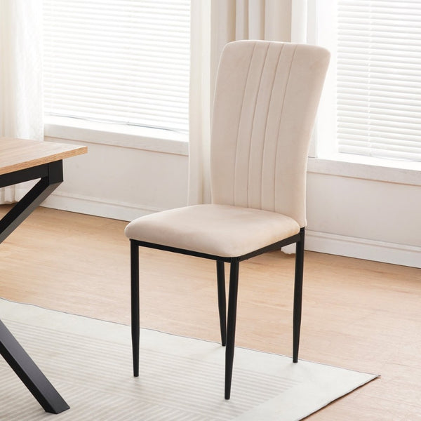 English Elm Dining Chair Set of 4 Velvet Upholstered Curved Back with Powder Coated Metal Legs Beige W3851P407823