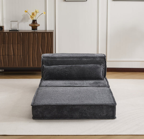 English Elm Compression Mahjong Sofa Bed - Stylish Modular Floor Seating, Soft Fleece, No Assembly, Dark Grey W3723P377151