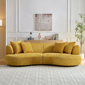 English Elm 102.36 Inch Curved Boucle Sectional Sofa Four Seat Mid Century Modern Living Room W2582S00179