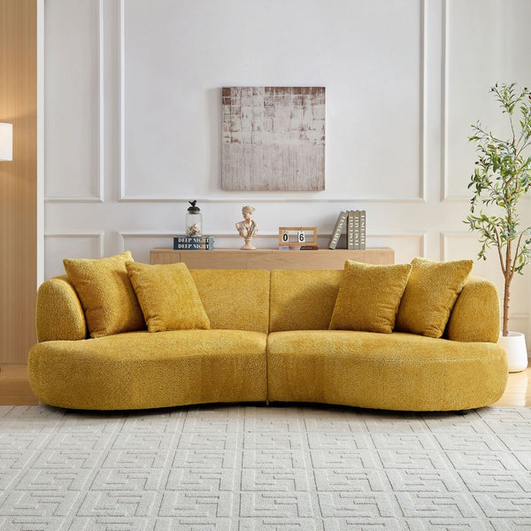English Elm 102.36 Inch Curved Boucle Sectional Sofa Four Seat Mid Century Modern Living Room W2582S00179