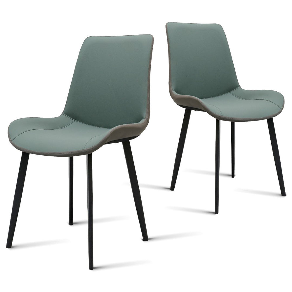 English Elm Green Pu Leather Upholstered Dining Chair Set with Metal Legs for Modern Interiors Dark Green T3967P421198