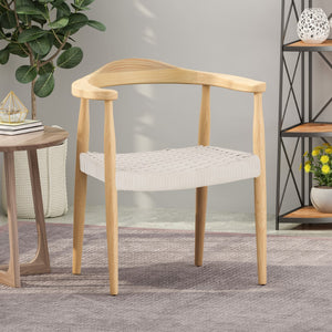 Christopher Knight Home® - Noble House - Palmyra Mid-Century Modern Ash Wood Accent Chair with Olefin Rope Seat, Matte White and Natural