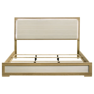 English Elm Pierce Eastern King Panel Bed with Led Lighting and Gloss Diamond Embossed Headboard B062S01563