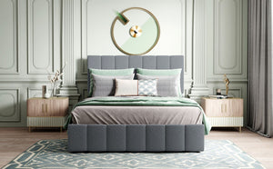 English Elm Full Size Linen Upholstered Platform Bed with Hydraulic Lift Storage and Foam Headboard N708P201551E