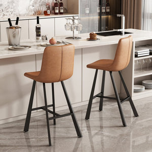 English Elm Faux Leather Counter Stools Set of Two Ergonomic Curved Back Metal Frame Kitchen Seating Cognac W5096P400395