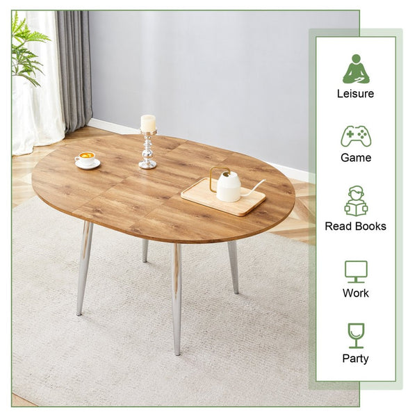 English Elm Table Set Extendable Round to Oval Wood Grain Top with Four Gray Pu Dining Chairs W1151S04833