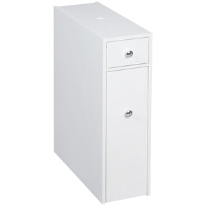 English Elm HOMCOM Slim Wooden Bathroom Storage Cabinet White – Narrow MDF Organizer with 4 Hidden Drawers, 45lb Capacity W2225P173989