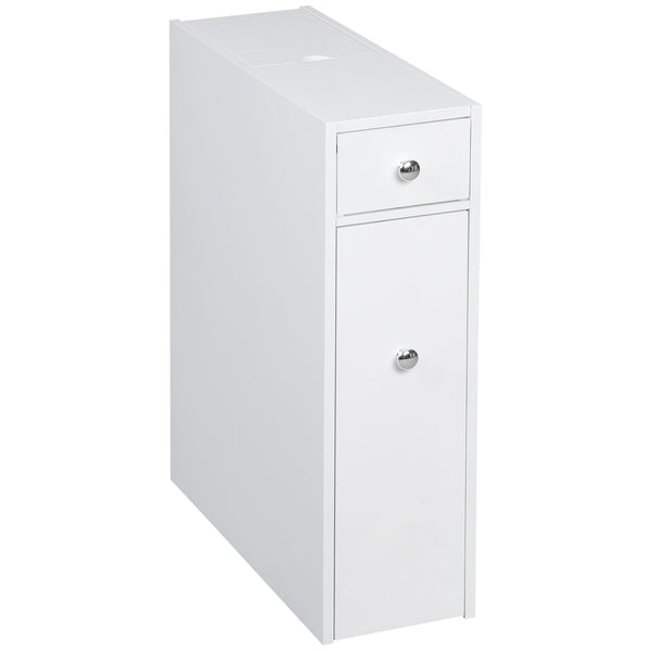 English Elm HOMCOM Slim Wooden Bathroom Storage Cabinet White – Narrow MDF Organizer with 4 Hidden Drawers, 45lb Capacity W2225P173989