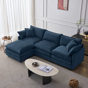 English Elm 105" L-shaped Chenille Sectional with Ottoman Pocket Spring Living Room Sofa Blue W1097S00231