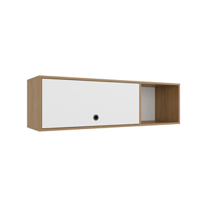 English Elm Sahara 47" Wide One-Door Wall Cabinet with 3 Shelves, Pull-Up Door, White & Oak Finish, Space-Saving Organizing Solution B200P287122