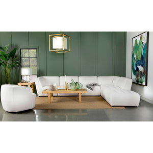 English Elm Sunny Plush Square Ottoman in Ivory Faux Sheepskin Upholstery — Modern Cozy Accent Seat, 35"W B062P344945