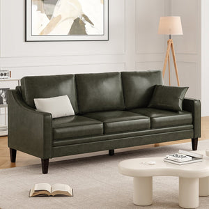 English Elm 78.75'' Slipcovered Faux Leather Sofa with High-Density Foam, Solid Wood Frame, Easy-Clean Finish Green T3623P411309