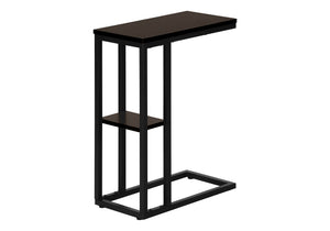 English Elm Accent C-Table for Sofa End Side Snack — Espresso Laminate Top, Black Metal Frame, Slide-Under Base, Compact Modern Design B2710P219396