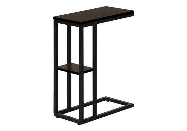English Elm Accent C-Table for Sofa End Side Snack — Espresso Laminate Top, Black Metal Frame, Slide-Under Base, Compact Modern Design B2710P219396