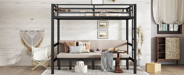 English Elm Full Metal Bunk Bed With Convertible Lower Sofa, Safety Rails & Space-Saving Design In Black Finish W1580S00207