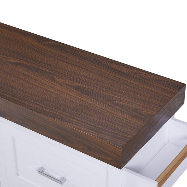 English Elm K&k Rolling Kitchen Island with Walnut Grain Countertop Drawers and Spice Rack White N707S000025W