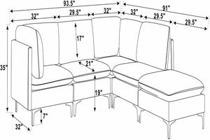 English Elm Linen Upholstered Modular Sectional Sofa with Tall Black Metal Legs for Living Room Dark Blue B2748S00122