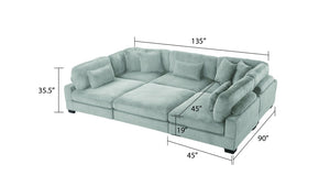 English Elm Bentley U-Shaped Modular Sectional in Gray Corduroy with Wooden Legs — Cozy, Customizable Style B009S01570