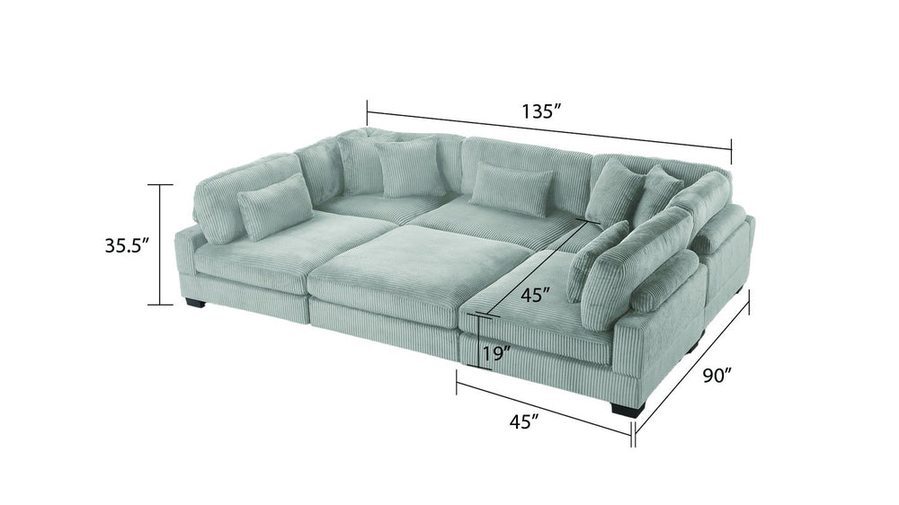 English Elm Bentley U-Shape Modular Sectional in Gray Corduroy with Wood Trim — Cozy, Customizable Comfort Design B009S02143
