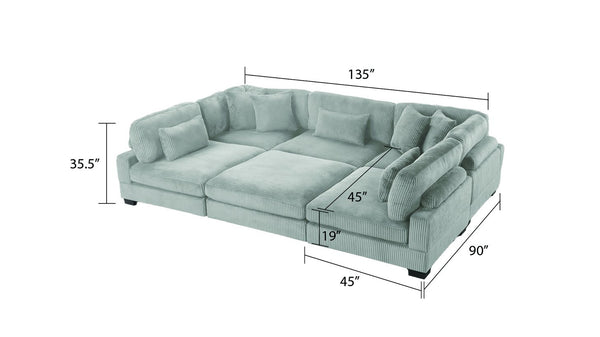 English Elm Bentley U-Shape Modular Sectional in Gray Corduroy with Wood Trim — Cozy, Customizable Comfort Design B009S02143