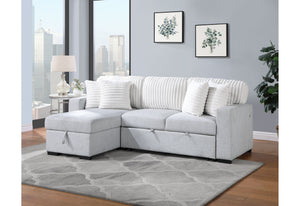 English Elm FORD Light Gray/White Reversible Pull-Out Sofa Bed with Plush Cushions, Flip-Down Console & Cup Holders B201S00131