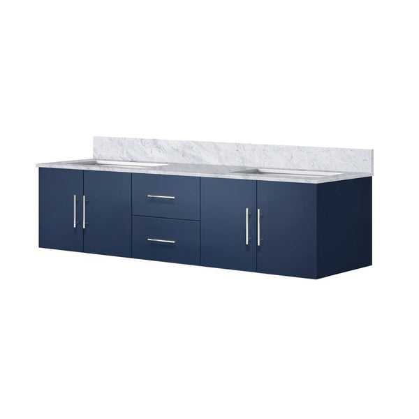 English Elm Navy Double Bath Vanity 72"W x 22"D with Carrara Marble Top, Solid Wood, Soft-Close Storage, Scratch-Resistant Counter B2731P258516