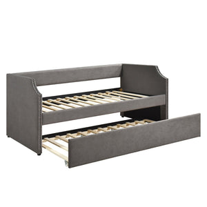 English Elm Modern Upholstered Daybed with Pull Out Trundle Nailhead Trim Twin Guest Room Piece Dark Gray B011P256301