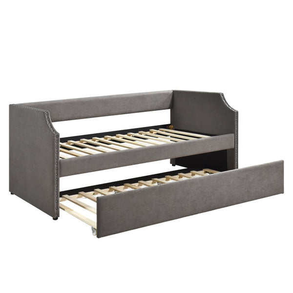 English Elm Modern Upholstered Daybed with Pull Out Trundle Nailhead Trim Twin Guest Room Piece Dark Gray B011P256301